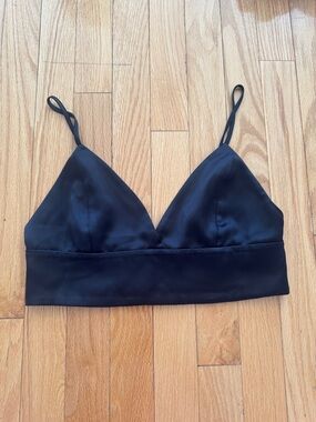 Babaton Black Satin Triangle Bralette - Size Small